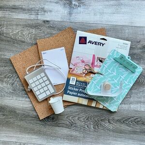 Office Bundle- Tape Dispenser, Avery Labels, Clipboard, Corkboard, Numeric Pad